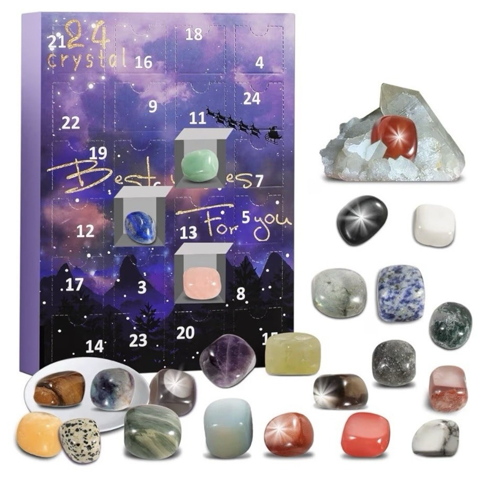 Advent Calendar 24 Days of Natural Crystal Gemstones and Minerals Christmas Xmas